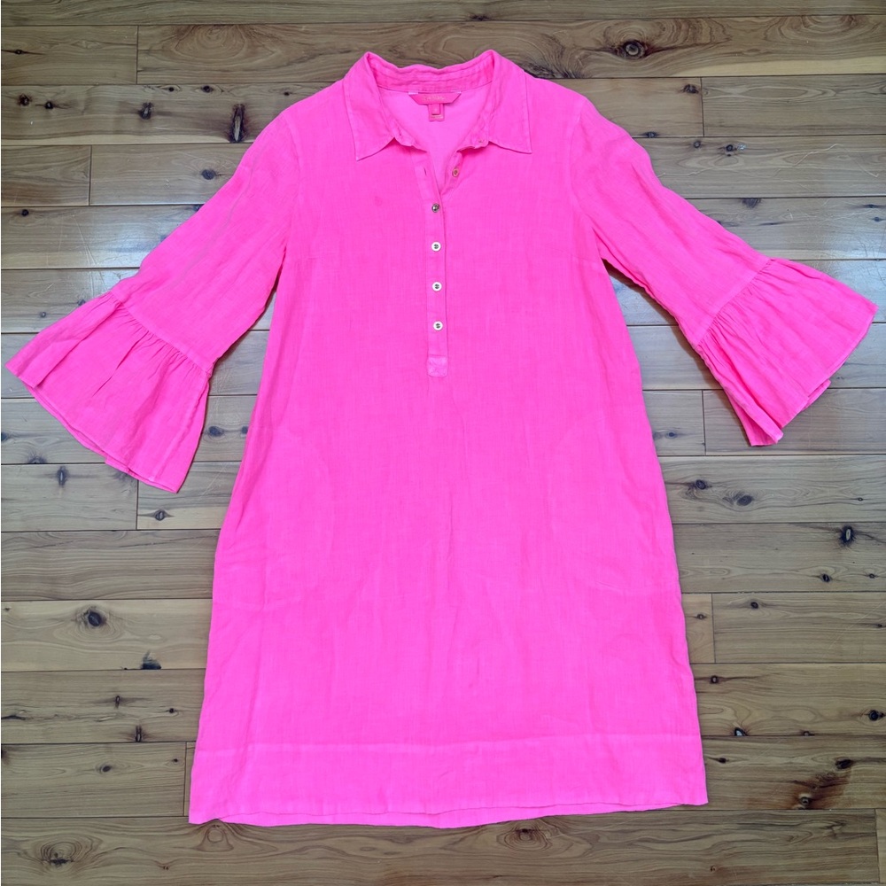 Lilly Pulitzer Roxie Pink Jazmyn Linen Dress Sz 6 Bell Sleeves Preppy Resort